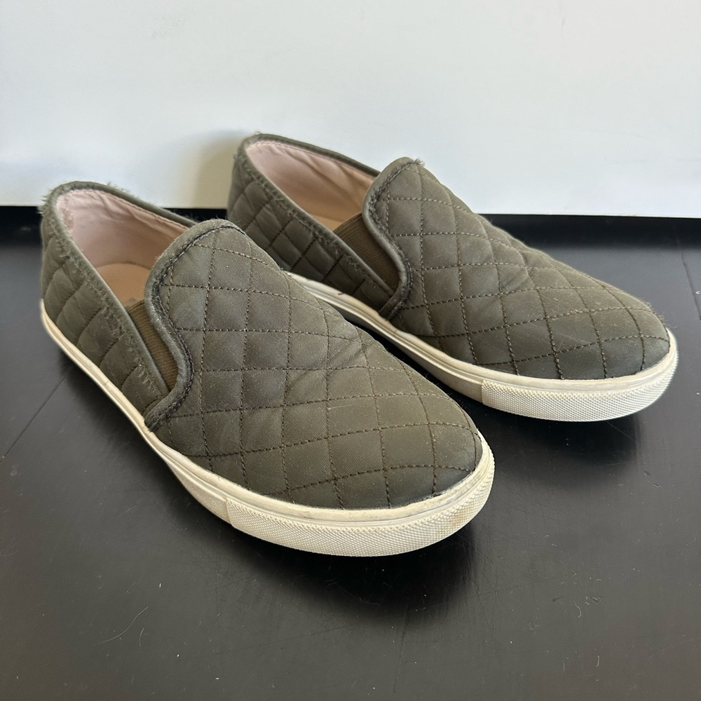 Steve Madden Olive Green Quilted Slip-On Sneakers
